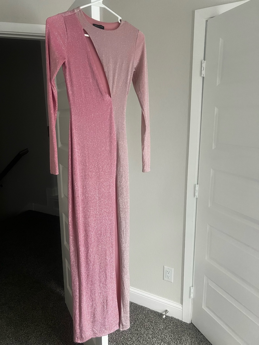 Naked Wardrobe Shimmering Two-Tone Pink Long Sleeve Maxi Dress